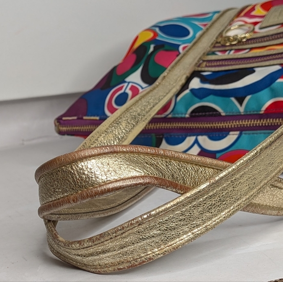Coach Poppy Graffiti Signature Tote Multicolor Canvas Gold Leather Straps 13839 - Picture 13 of 16